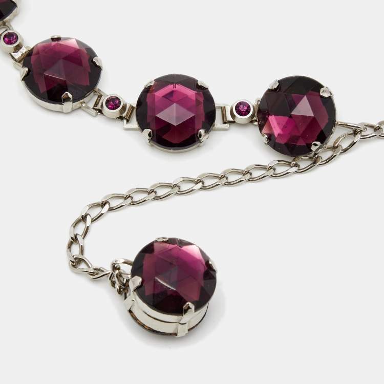 Pre Owned Dolce & Gabbana Purple Crystal Embellished Silver Tone Belt