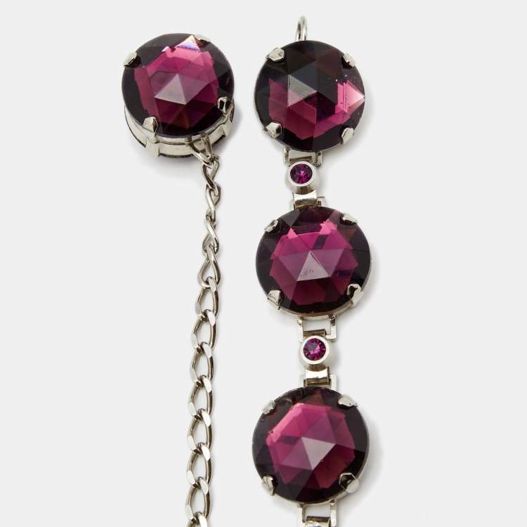 Pre Owned Dolce & Gabbana Purple Crystal Embellished Silver Tone Belt