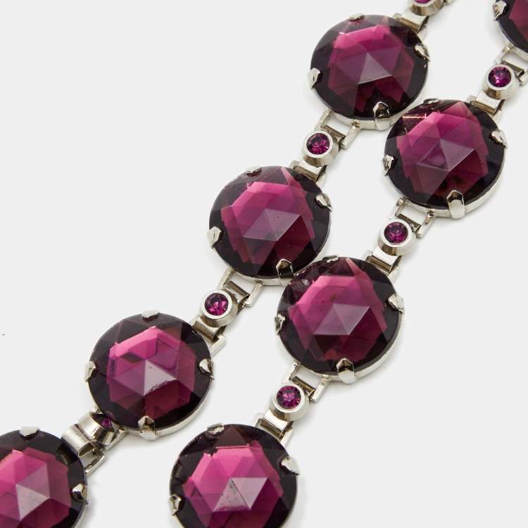 Pre Owned Dolce & Gabbana Purple Crystal Embellished Silver Tone Belt