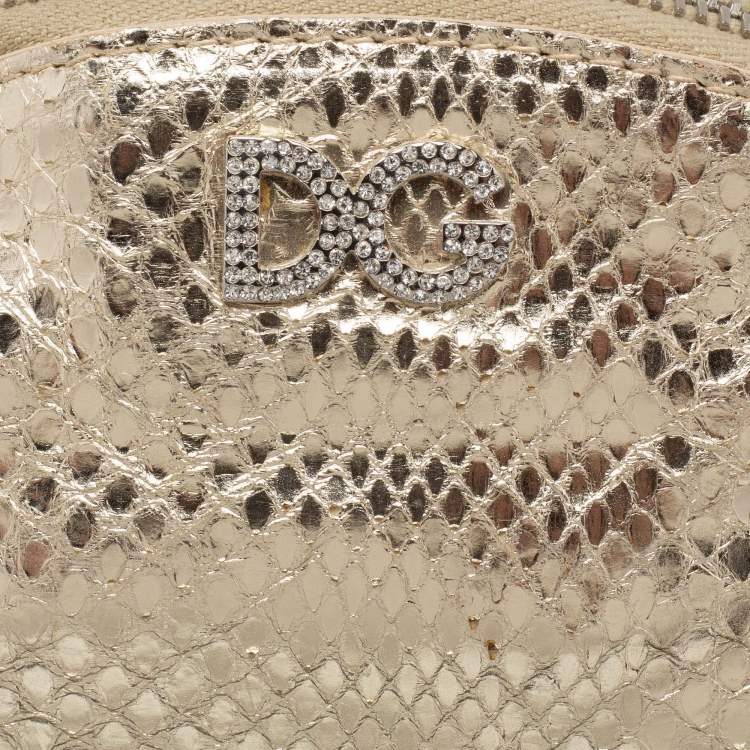 Pre Owned Dolce & Gabbana Metallic Gold Snakeskin Embossed Leather Cosmetic Pouch