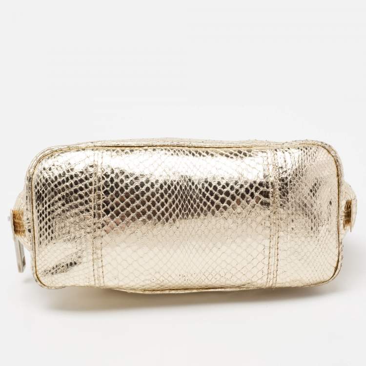 Pre Owned Dolce & Gabbana Metallic Gold Snakeskin Embossed Leather Cosmetic Pouch