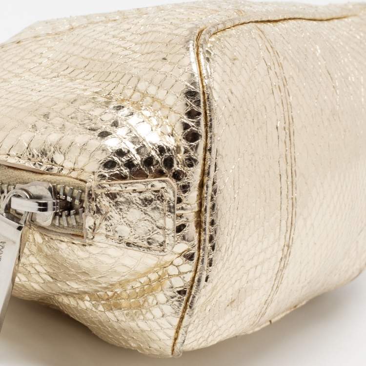 Pre Owned Dolce & Gabbana Metallic Gold Snakeskin Embossed Leather Cosmetic Pouch