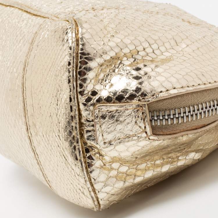 Pre Owned Dolce & Gabbana Metallic Gold Snakeskin Embossed Leather Cosmetic Pouch