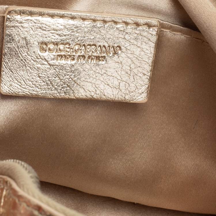 Pre Owned Dolce & Gabbana Metallic Gold Snakeskin Embossed Leather Cosmetic Pouch