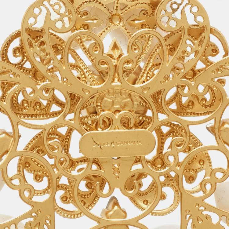 Pre Owned Dolce & Gabbana Gold Tone Lilly & Crystal Embellished Tiara
