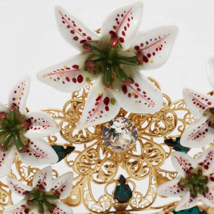 Pre Owned Dolce & Gabbana Gold Tone Lilly & Crystal Embellished Tiara