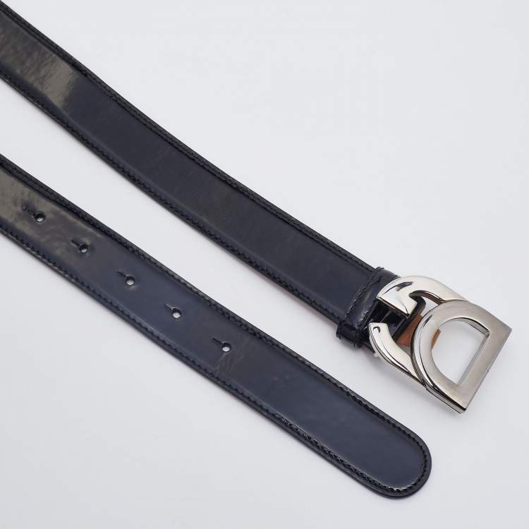 مملوكة مسبقًا Dolce & Gabbana Black Patent Leather Logo Buckle Belt 90CM
