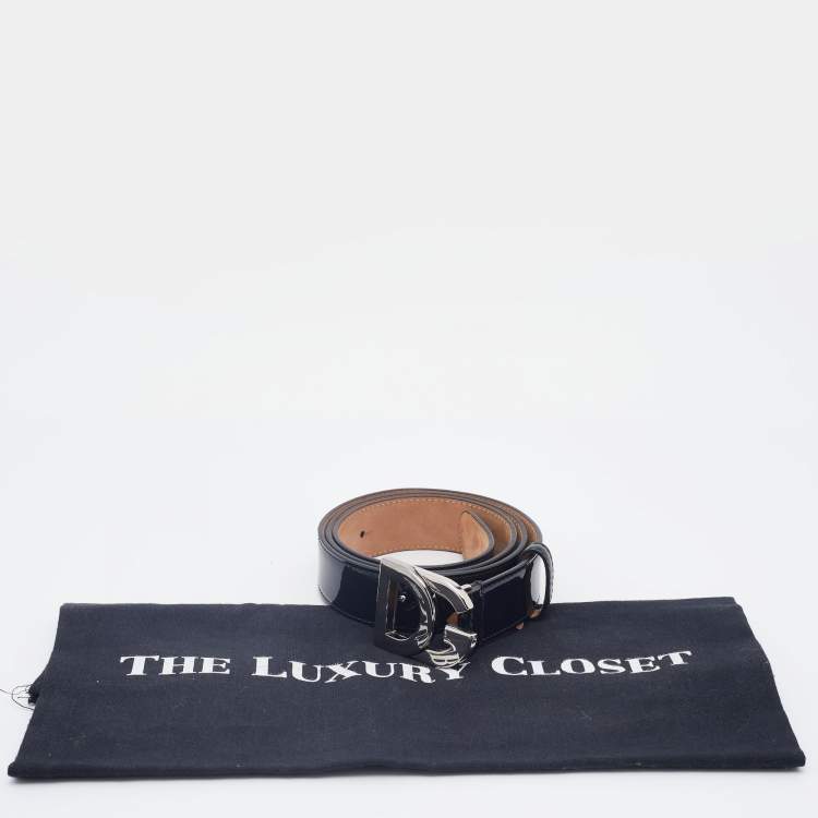 مملوكة مسبقًا Dolce & Gabbana Black Patent Leather Logo Buckle Belt 90CM