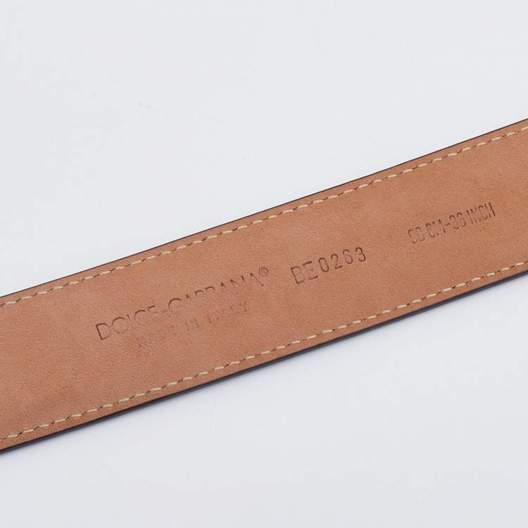 مملوكة مسبقًا Dolce & Gabbana Black Patent Leather Logo Buckle Belt 90CM