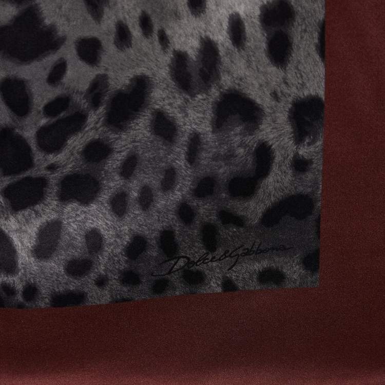 Pre Owned Dolce & Gabbana Grey Leopard Print Silk Satin Scarf