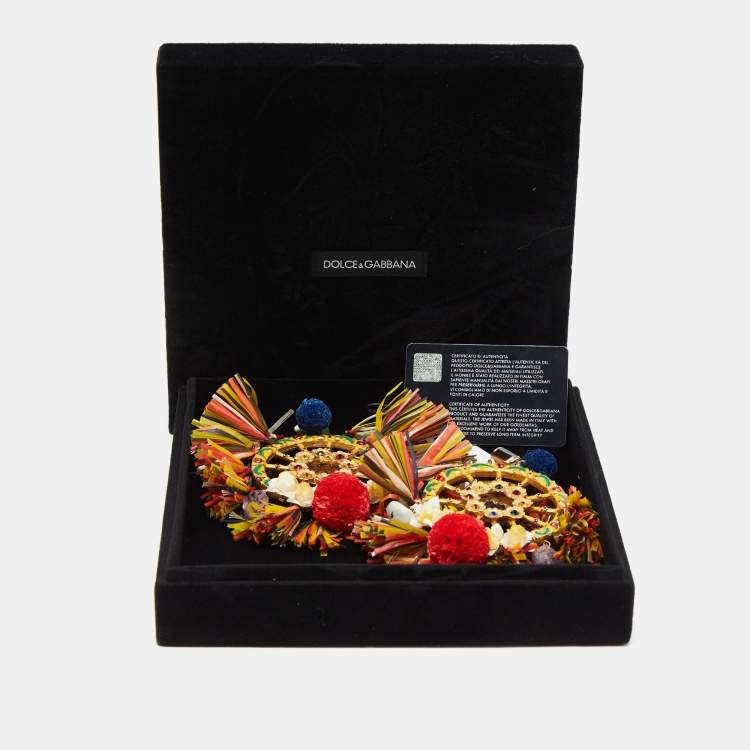 مملوكة مسبقًا Dolce & Gabbana Multicolor Pom Pom & Tassel Oversized Clip On Earrings