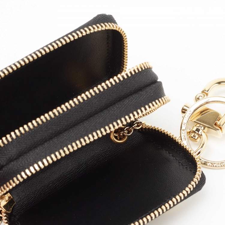 مملوكة مسبقًا Dolce & Gabbana Black Leopard Print Leather Logo Coin Purse Key-Ring 