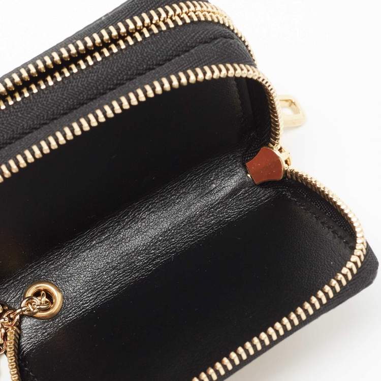 مملوكة مسبقًا Dolce & Gabbana Black Leopard Print Leather Logo Coin Purse Key-Ring 