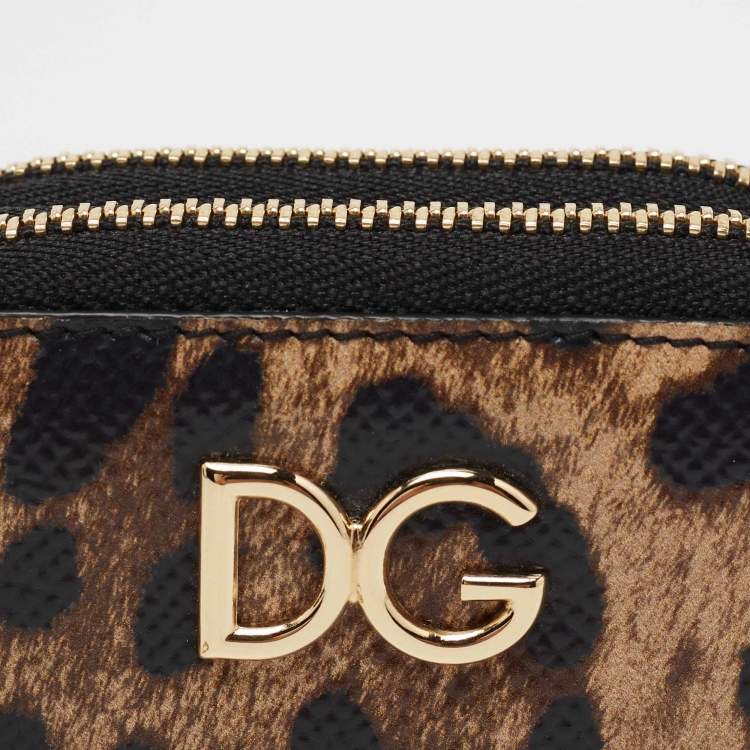 مملوكة مسبقًا Dolce & Gabbana Black Leopard Print Leather Logo Coin Purse Key-Ring 