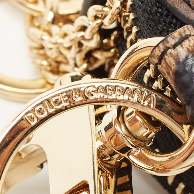 مملوكة مسبقًا Dolce & Gabbana Black Leopard Print Leather Logo Coin Purse Key-Ring 