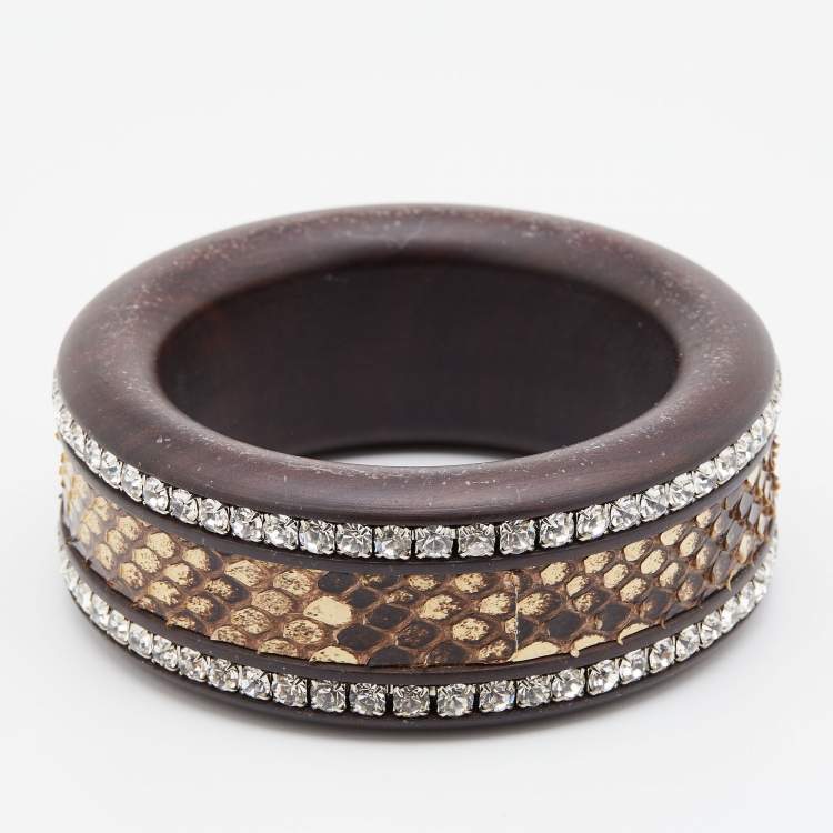Pre Owned Dolce & Gabbana Brown Crystal Embellished Python Insert Bangle M