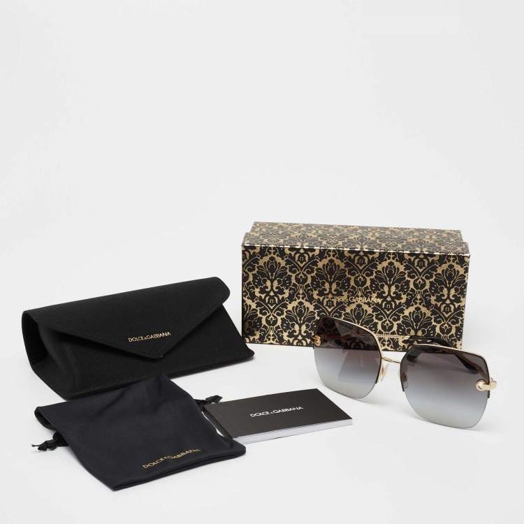 Pre Owned Dolce & Gabbana Gold Tone/ Grey Gradient Oversized Sunglasses