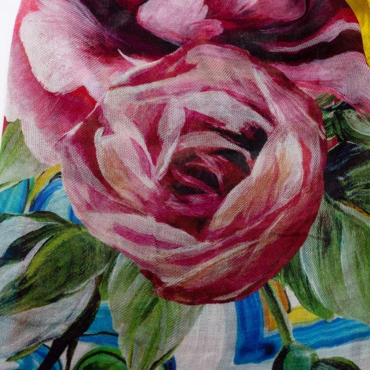 Pre Owned Dolce & Gabbana Multicolor Sicily Majolica Rose Cashmere Blend Wrap Scarf 