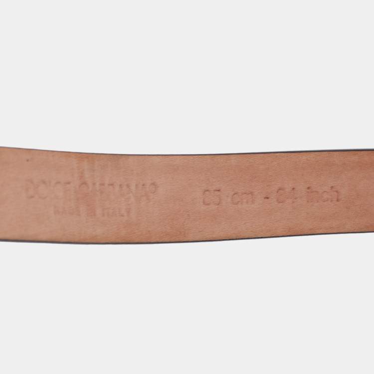 Pre Owned Dolce & Gabbana Black Glossy Leather Logo Plague Belt 85CM