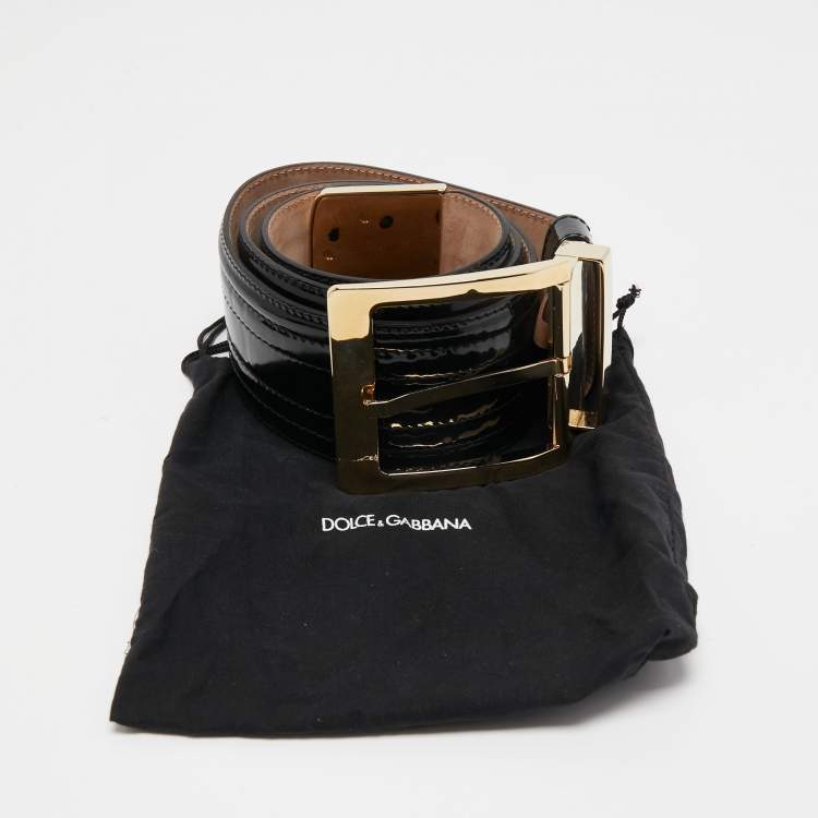 Pre Owned Dolce & Gabbana Black Patent Leather Wide Buckle Belt 95CM
