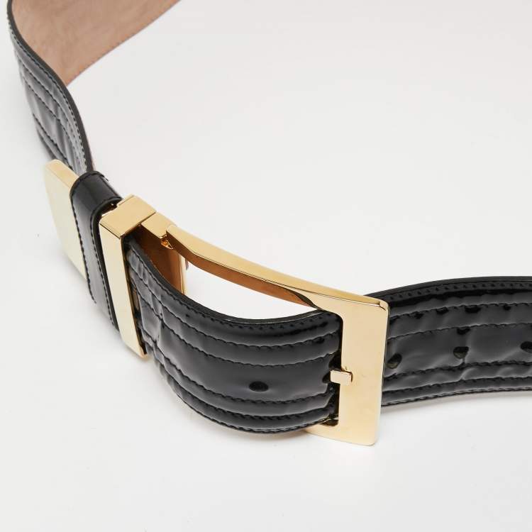 Pre Owned Dolce & Gabbana Black Patent Leather Wide Buckle Belt 95CM