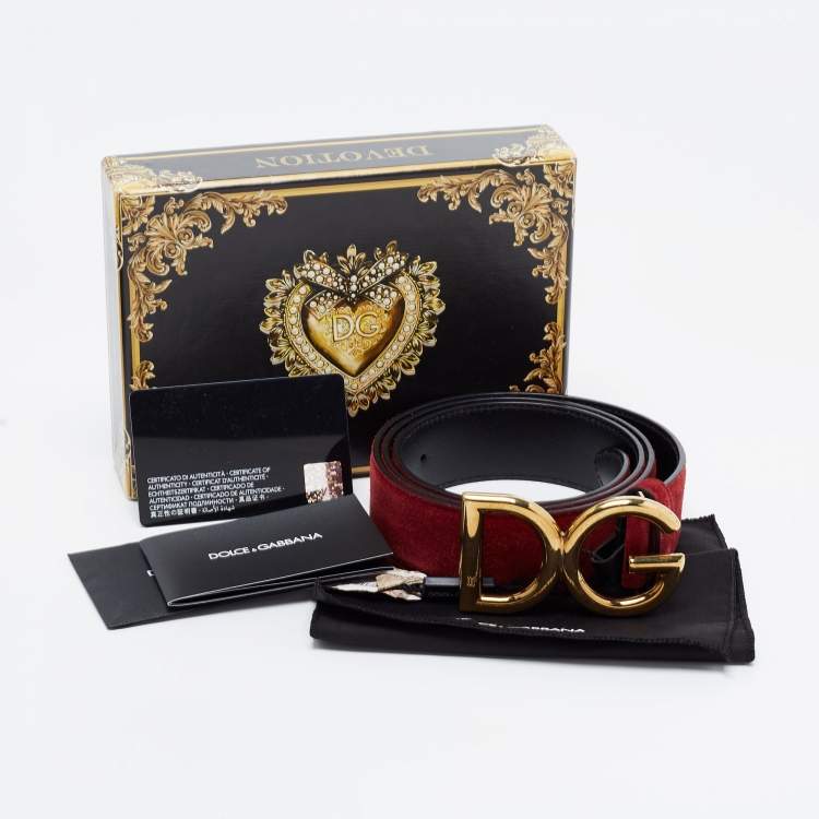 Pre Owned Dolce & Gabbana Red Suede DG Logo Belt 95CM