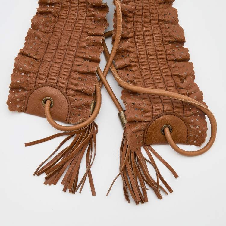 Pre Owned Dolce & Gabbana Brown Leather Wide Waist Belt 75CM