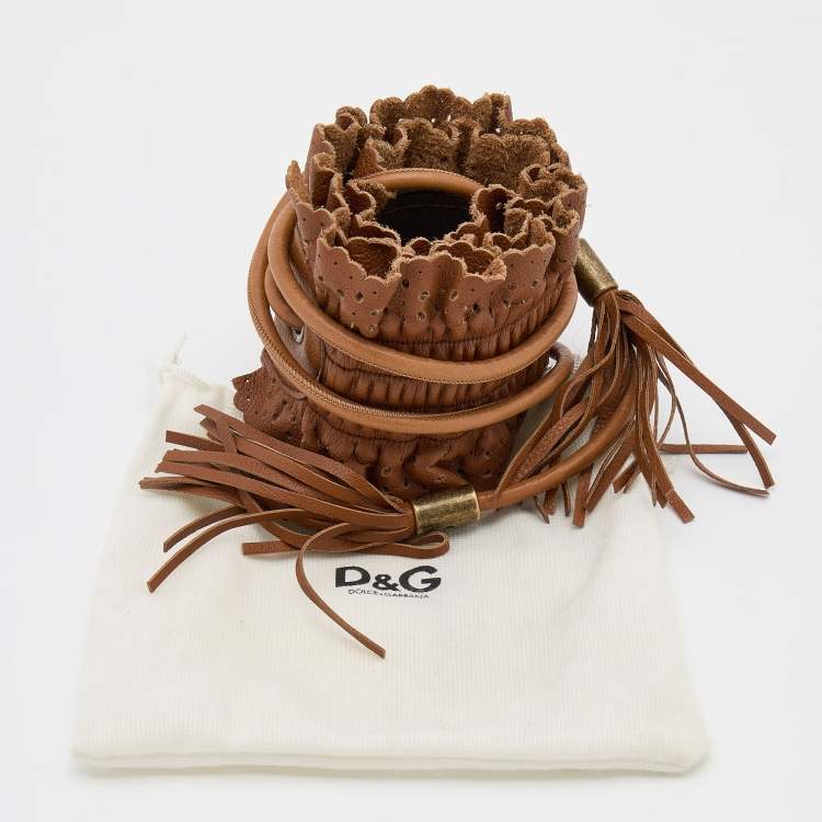 Pre Owned Dolce & Gabbana Brown Leather Wide Waist Belt 75CM