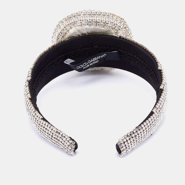Pre Owned Dolce & Gabbana Metallic Floral Crystal Studded Hairband