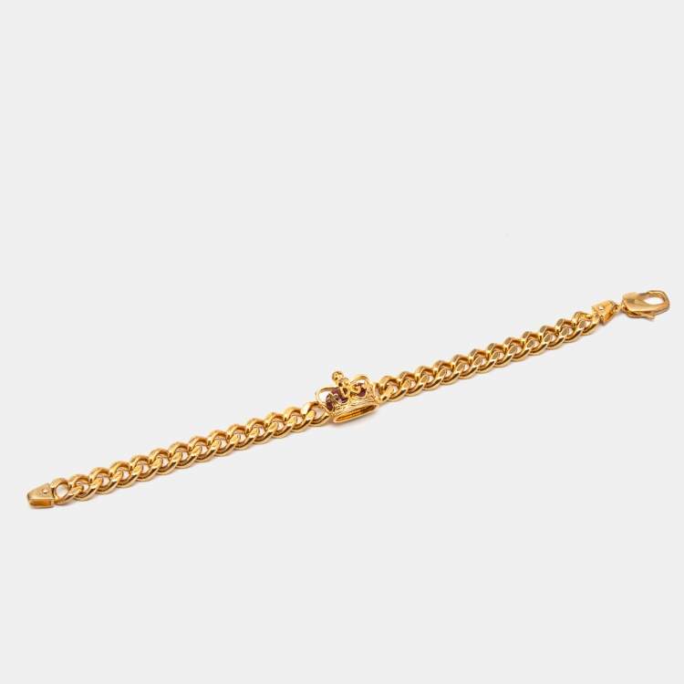 Pre Owned Dolce & Gabbana Gold Crown Charm Chain Bracelet