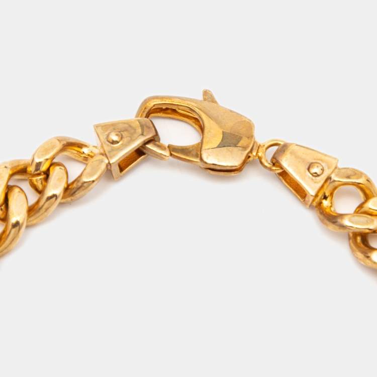 Pre Owned Dolce & Gabbana Gold Crown Charm Chain Bracelet