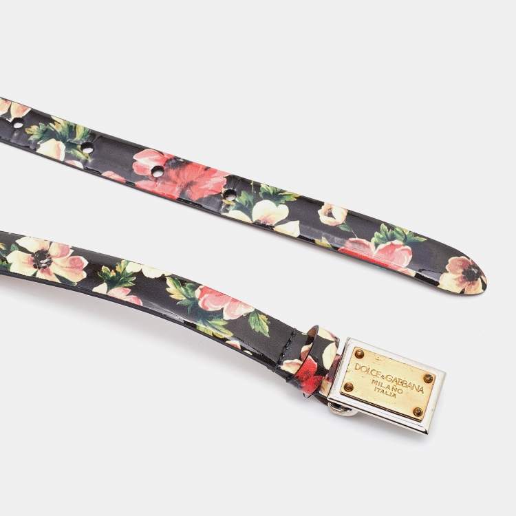Pre Owned Dolce & Gabbana Multicolor Floral Print Patent Leather Belt 85 CM