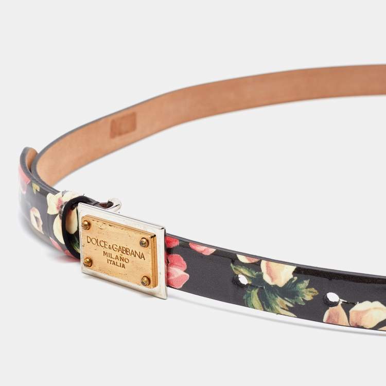 Pre Owned Dolce & Gabbana Multicolor Floral Print Patent Leather Belt 85 CM