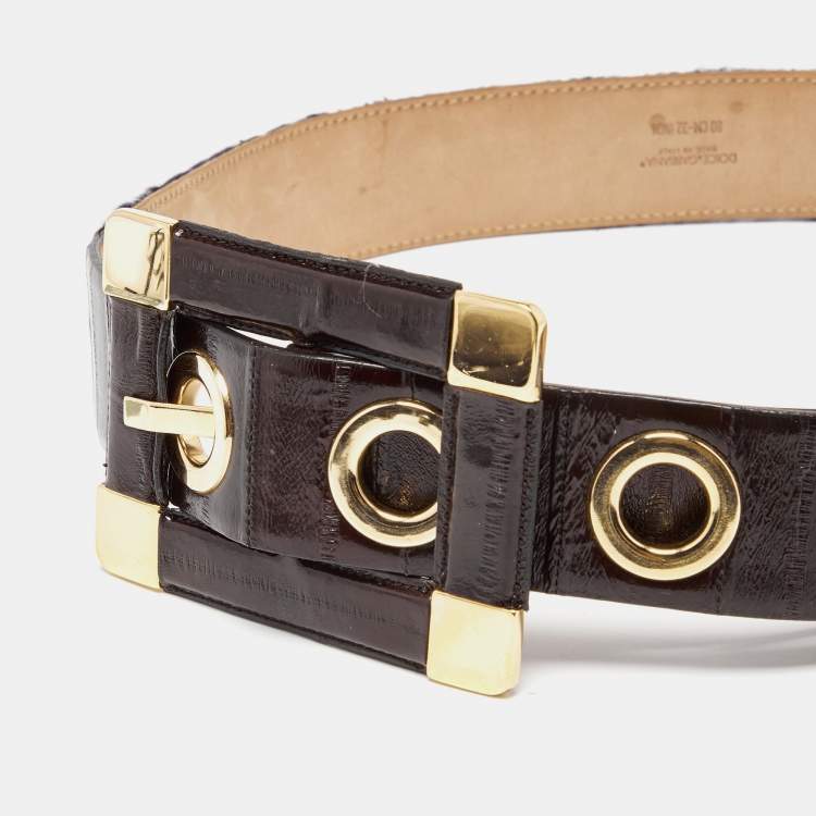 Pre Owned Dolce & Gabbana Purple Eel Leather and Calfhair Buckle Belt 80CM