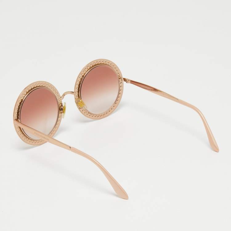 Pre Owned Dolce & Gabbana Rose Gold DG2170-B Crystals Embellished Round Sunglasses