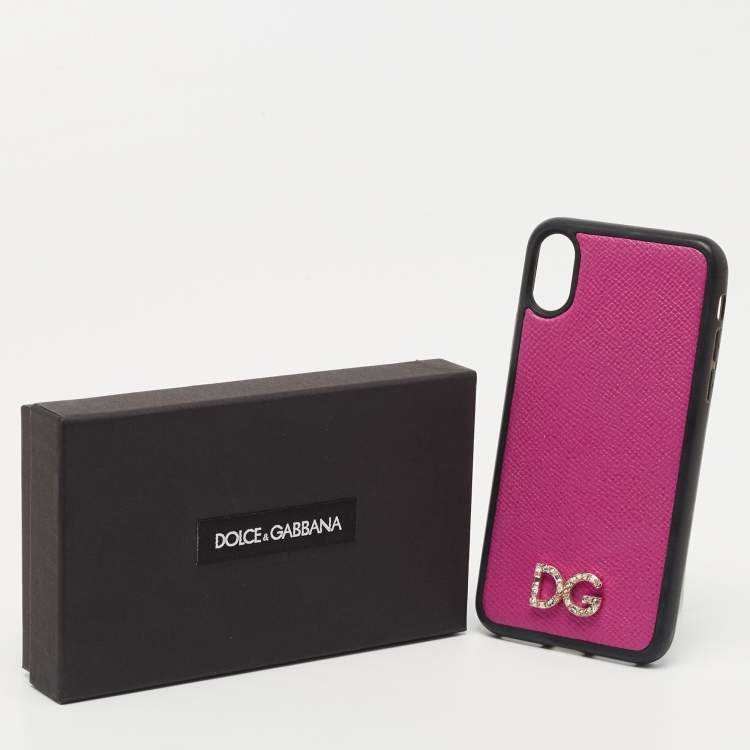 Pre Owned Dolce & Gabbana Pink/Black Leather iPhone X Cover