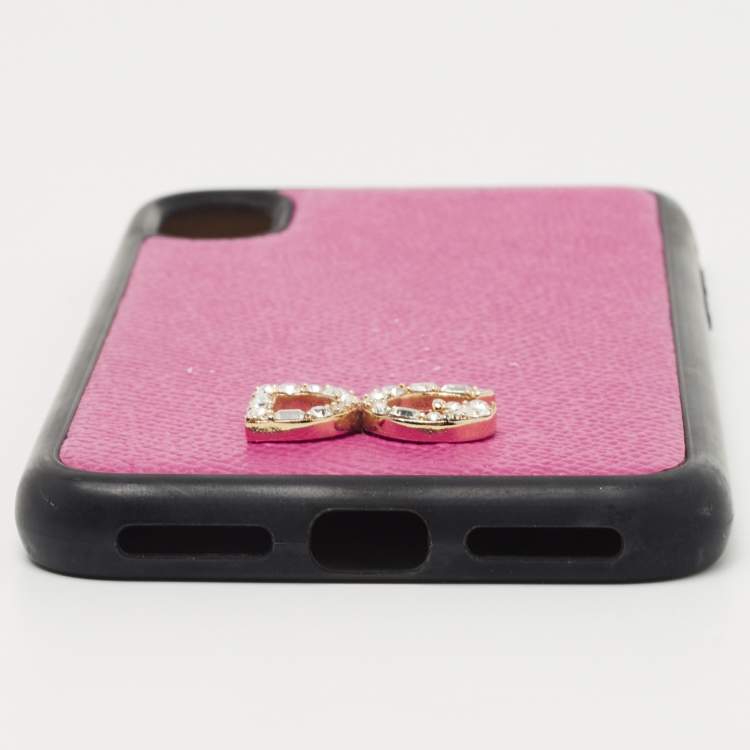 Pre Owned Dolce & Gabbana Pink/Black Leather iPhone X Cover