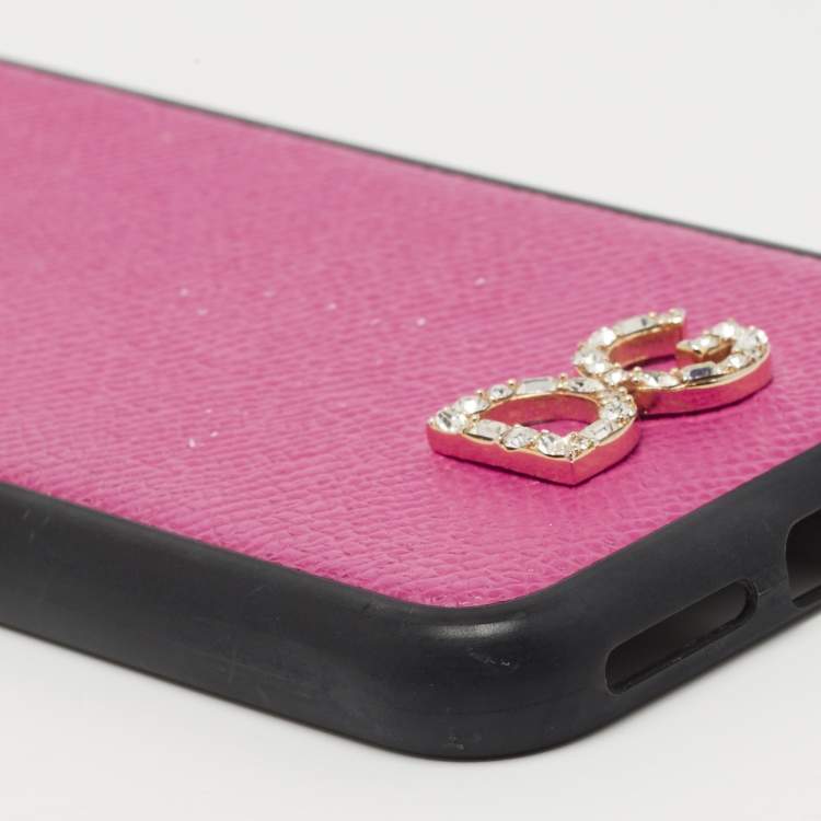 Pre Owned Dolce & Gabbana Pink/Black Leather iPhone X Cover