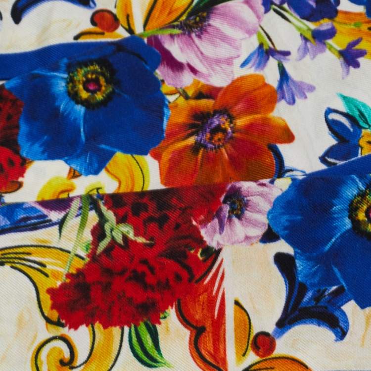 Pre Owned Dolce & Gabbana Multicolor Floral Printed Silk Bandeau Scarf