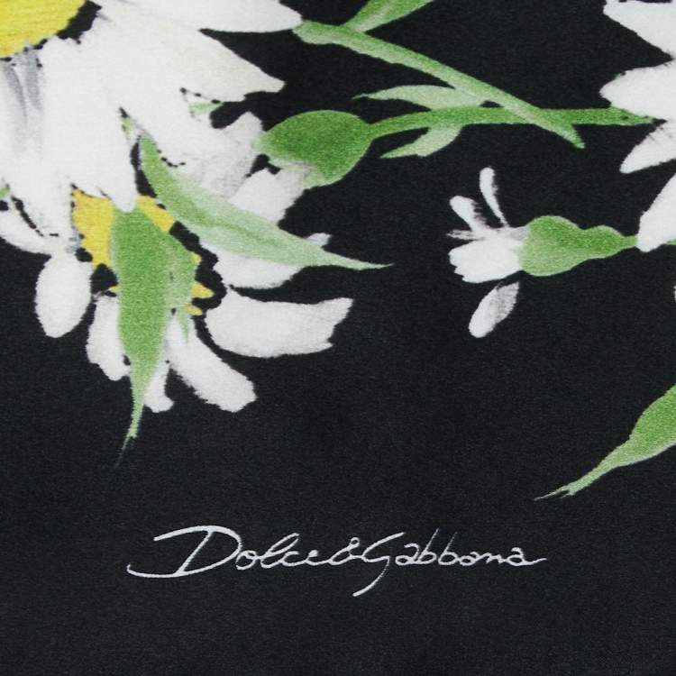 Pre Owned Dolce & Gabbana Black Daisy Print Satin Silk Scarf