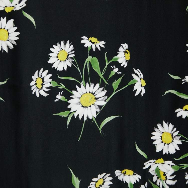 Pre Owned Dolce & Gabbana Black Daisy Print Satin Silk Scarf