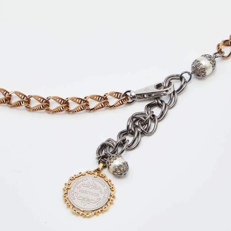 Pre Owned Dolce & Gabbana Two Tone Heritage Medallion Chain Belt