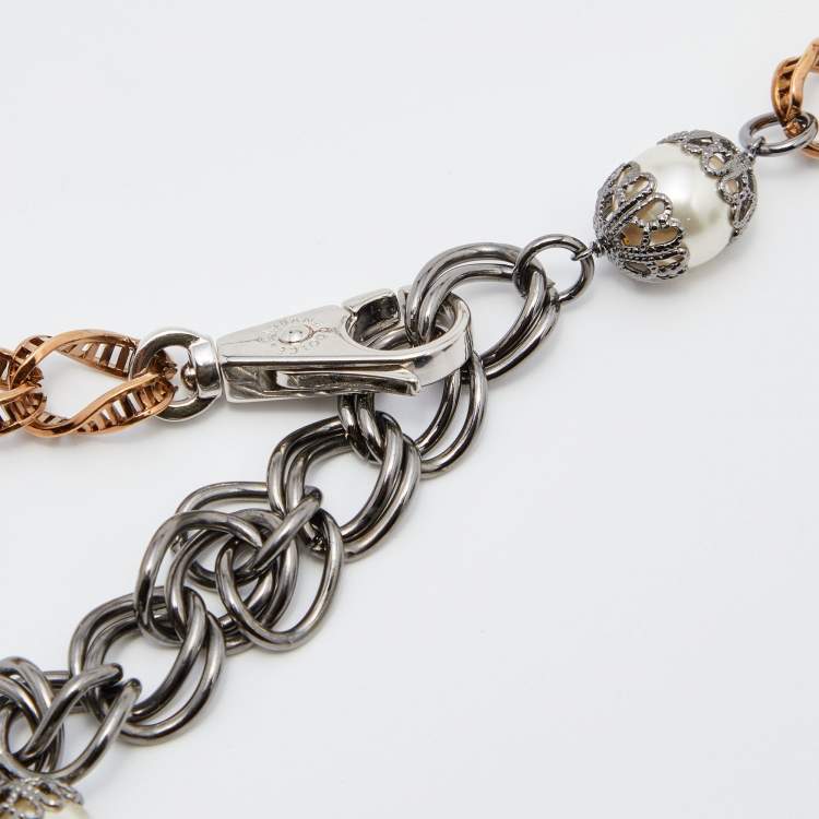 Pre Owned Dolce & Gabbana Two Tone Heritage Medallion Chain Belt