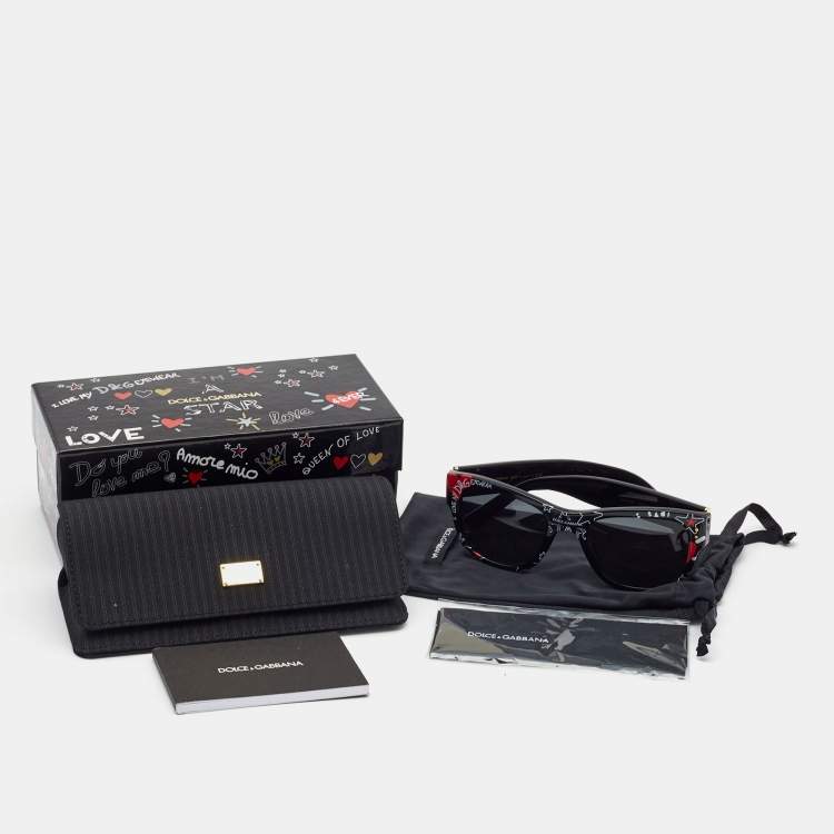 Pre Owned Dolce & Gabbana Black Graffiti DG 4338 Square Sunglasses