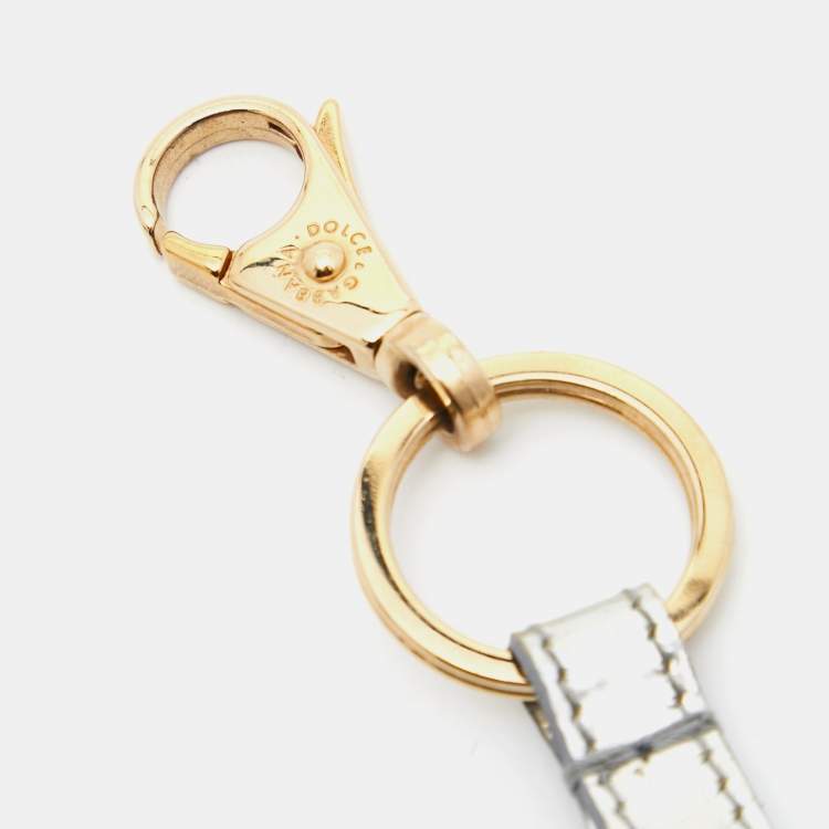 Pre Owned Dolce & Gabbana Two Tone Logo Plaque Keyring