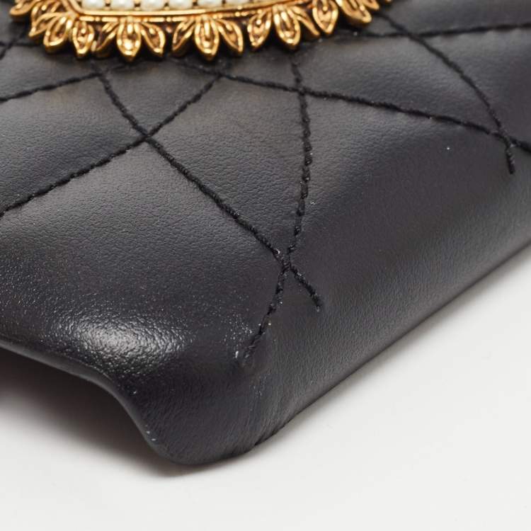 Pre Owned Dolce & Gabbana Black Quilted Leather Sacred Heart iPhone XR Case