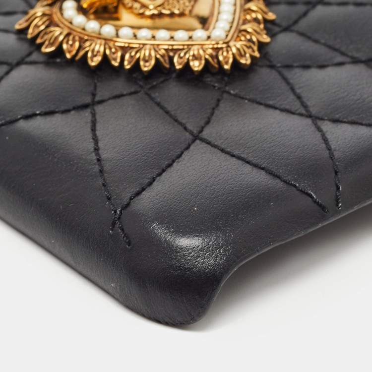 Pre Owned Dolce & Gabbana Black Quilted Leather Sacred Heart iPhone X Case
