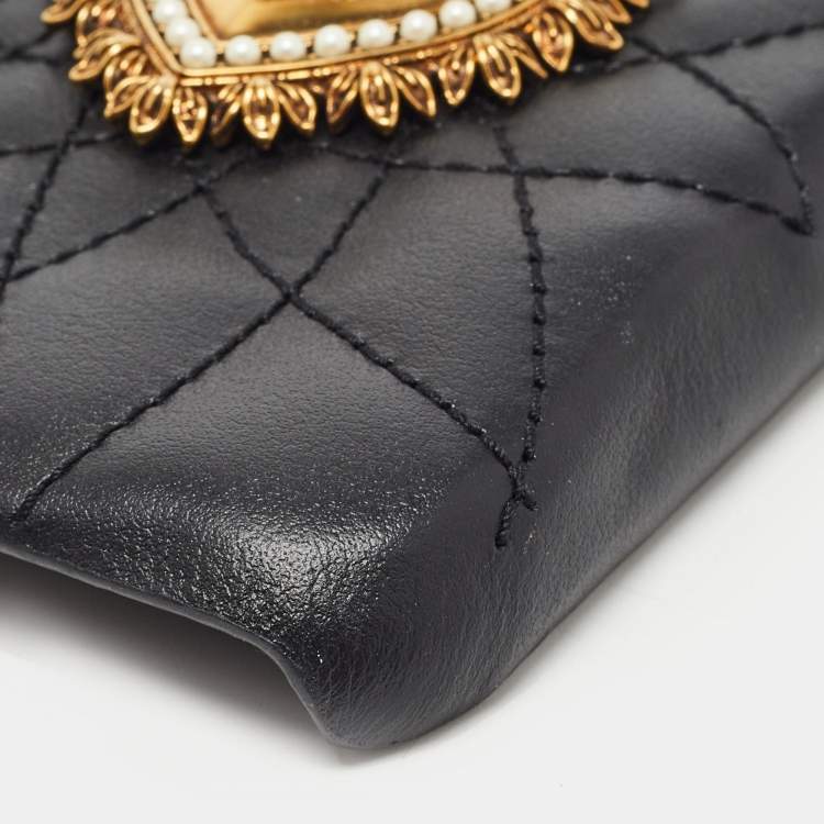 Pre Owned Dolce & Gabbana Black Quilted Leather Sacred Heart iPhone X Case