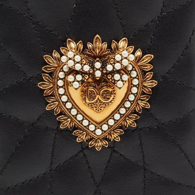 Pre Owned Dolce & Gabbana Black Quilted Leather Sacred Heart iPhone X Case