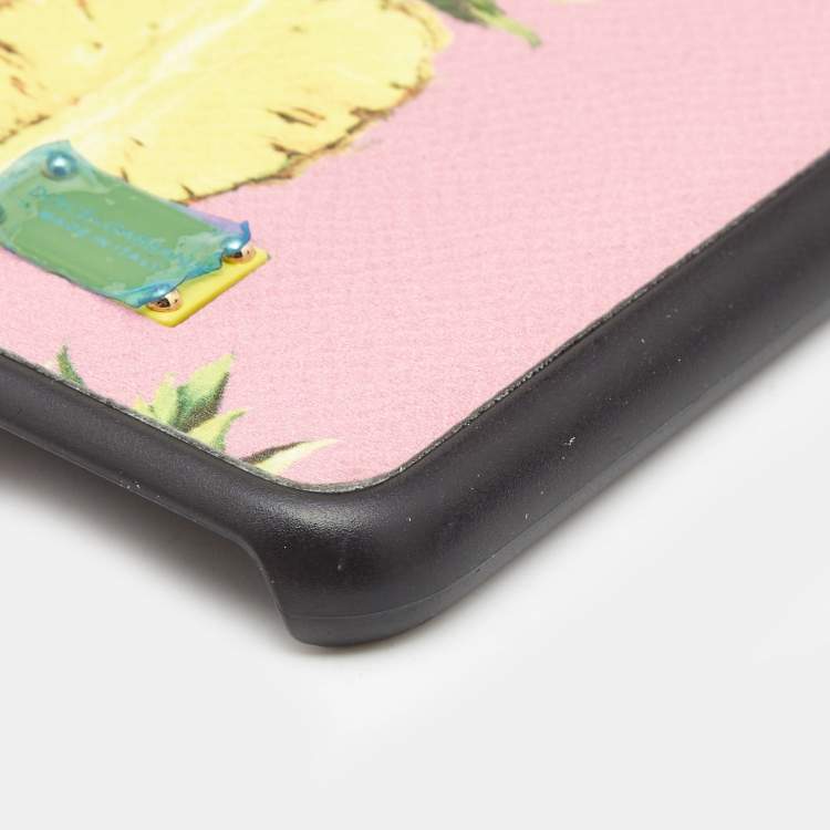 Pre Owned Dolce & Gabbana Pink/Black Pineapple Print Leather Phone Cover